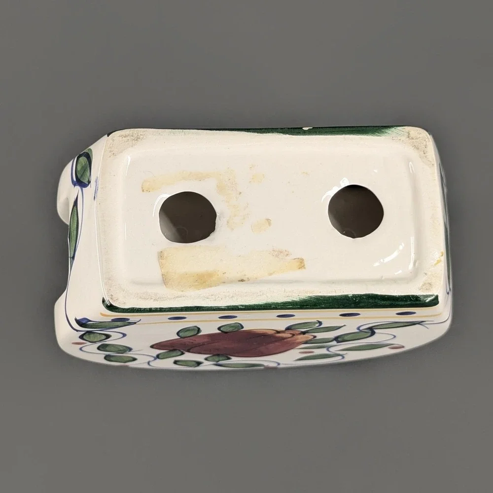 Vintage Hand Painted Ceramic Fruit Napkin Holder Grapes Pear Kitchen Decor